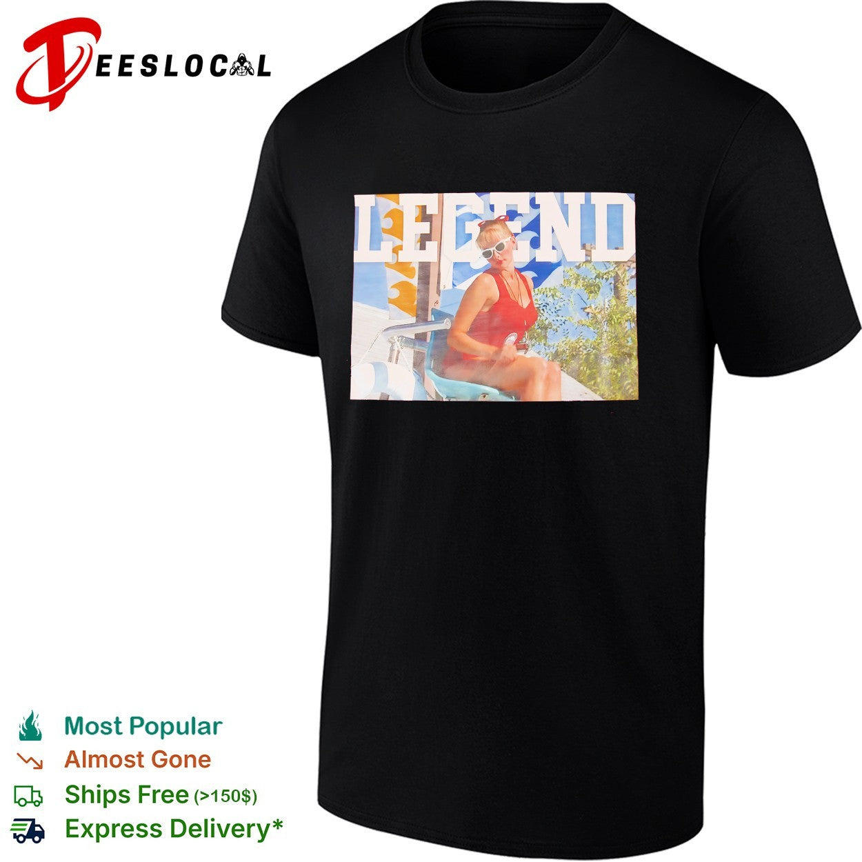 Lifeguard woman legend sunglasses chair shirt