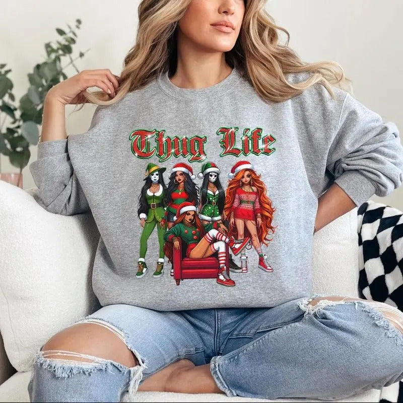 Limited Funny Thug Life Christmas Sweater for Women | Cute Holiday Crewneck with Festive Attitude | Unisex Xmas Party...