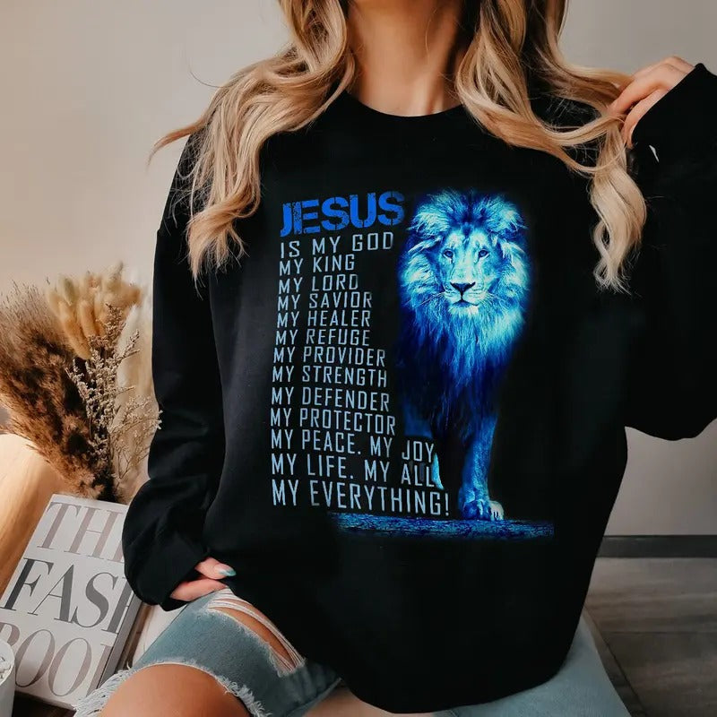 Lion Christian Jesus Is My God King, Lord, and Savior T-Shirts, Hoodie, Sweatshirt | RetroVerseTees.com
