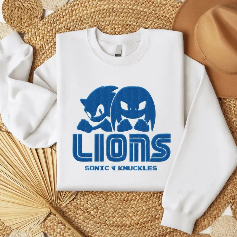Lions Sonic & Knuckles Embroidered Sweatshirt, T-Shirt, Gift For Fan Hoodie | RetroVerseTees.com