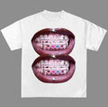 Lip Grill Graphic Print Street Cotton T-Shirt Y2K Style Hoodie, Sweatshirt | RetroVerseTees.com