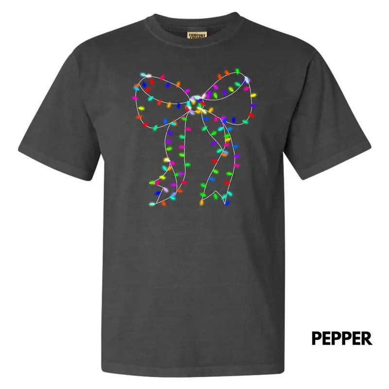 Lit Holiday Bulb Bow Comfort Colors T-Shirt 'NLB' Hoodie, Sweatshirt | RetroVerseTees.com