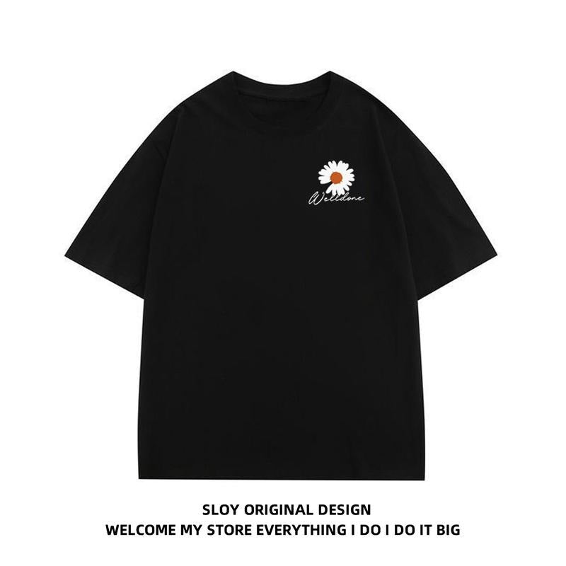 Little Daisy Short-Sleeved T-shirt Men's and Women's Street Style Loose Casual Half Sleeves Couple's Top Ins Fashion...
