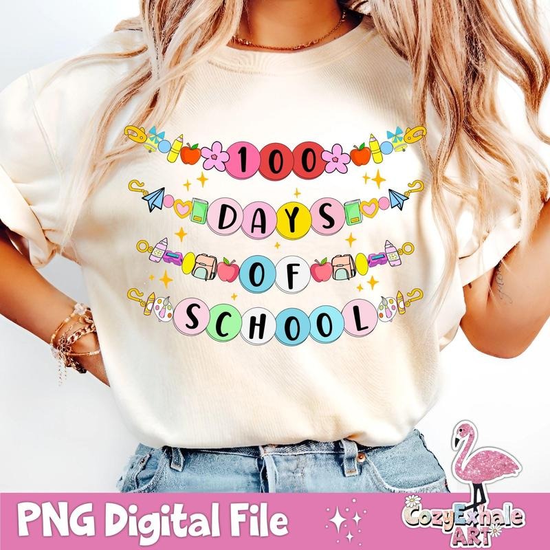 Little Girl 100 Days of School Bracelet T-Shirt, Retro 100 Days Teacher Gifts, Cute Friendship Bracelet T-Shirt, 100th...