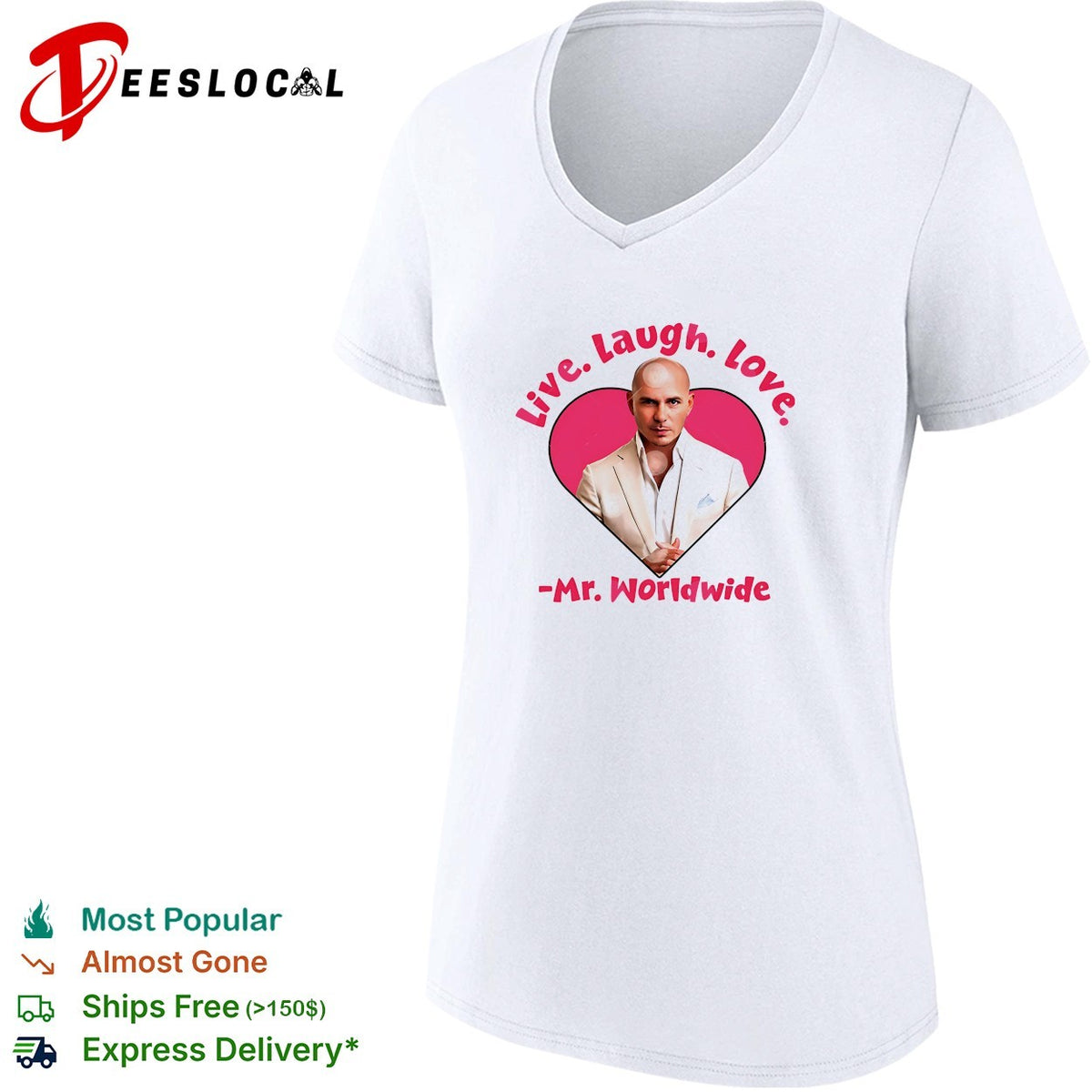Live laugh love Mr Worldwide Pitbull portrait heart shirt