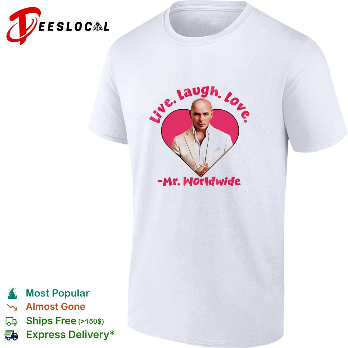 Live laugh love Mr Worldwide Pitbull portrait heart shirt