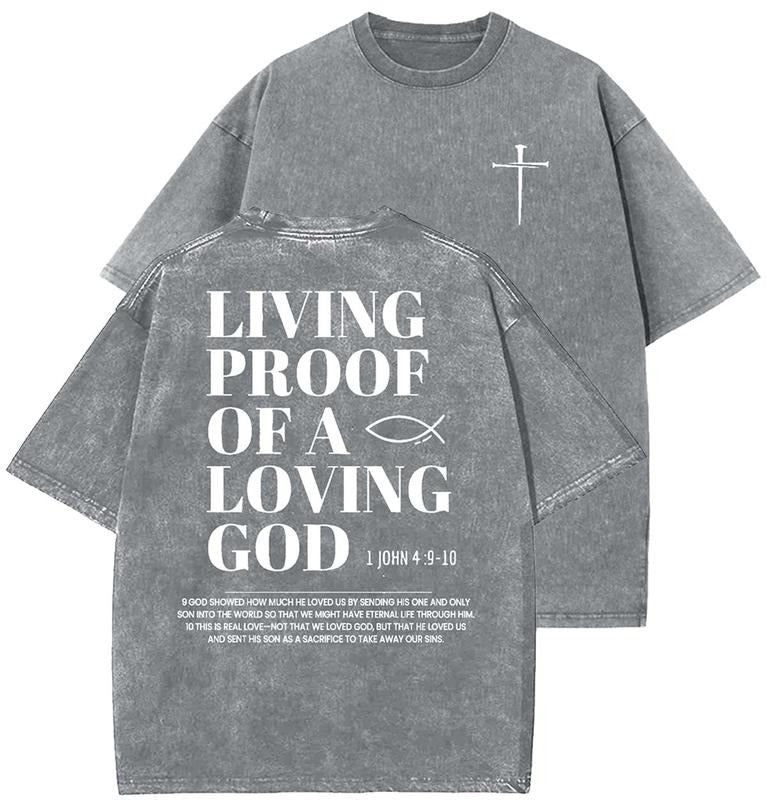 Living Proof Of A Loving God Unisex Washed T-Shirt, Christian t shirts, Vintage 90s Graphic Tee, Gift Top Womenswear...