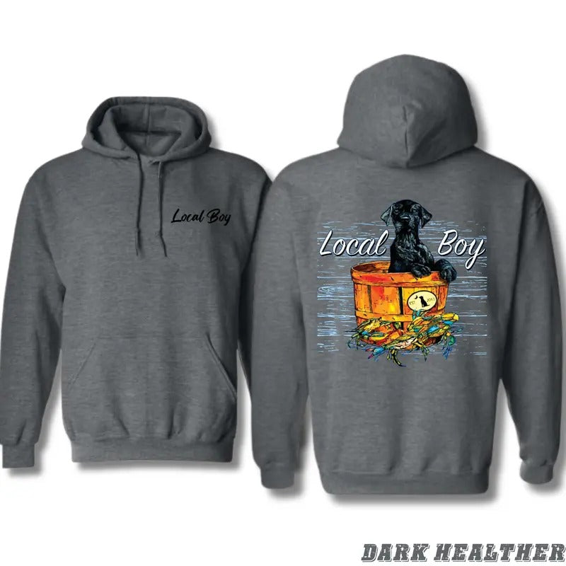 Local Boy Hoodie - Rustic Dog Gunpla brand Crab Bucket Design Featuring Coastal Vibes, Unisex Hoodie for Everyday Wear -...
