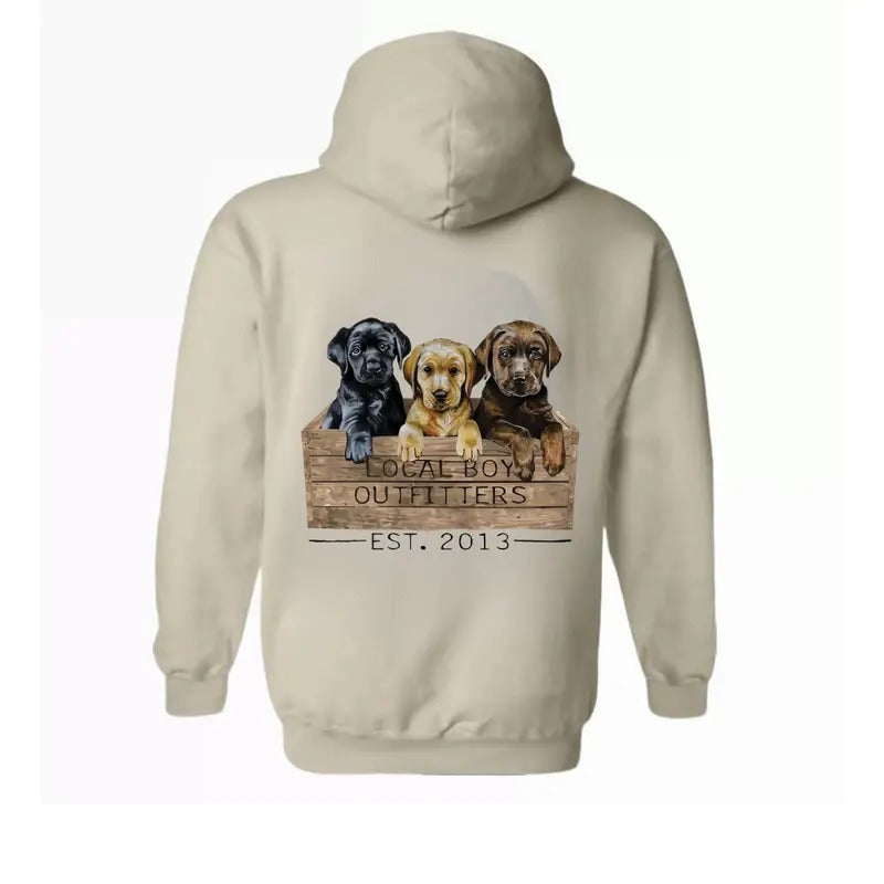 Local Boy Outfitters Hoodie - Adorable Labrador Puppies in Crate Design, Perfect for Dog Lovers and Outdoor Enthusiasts,...