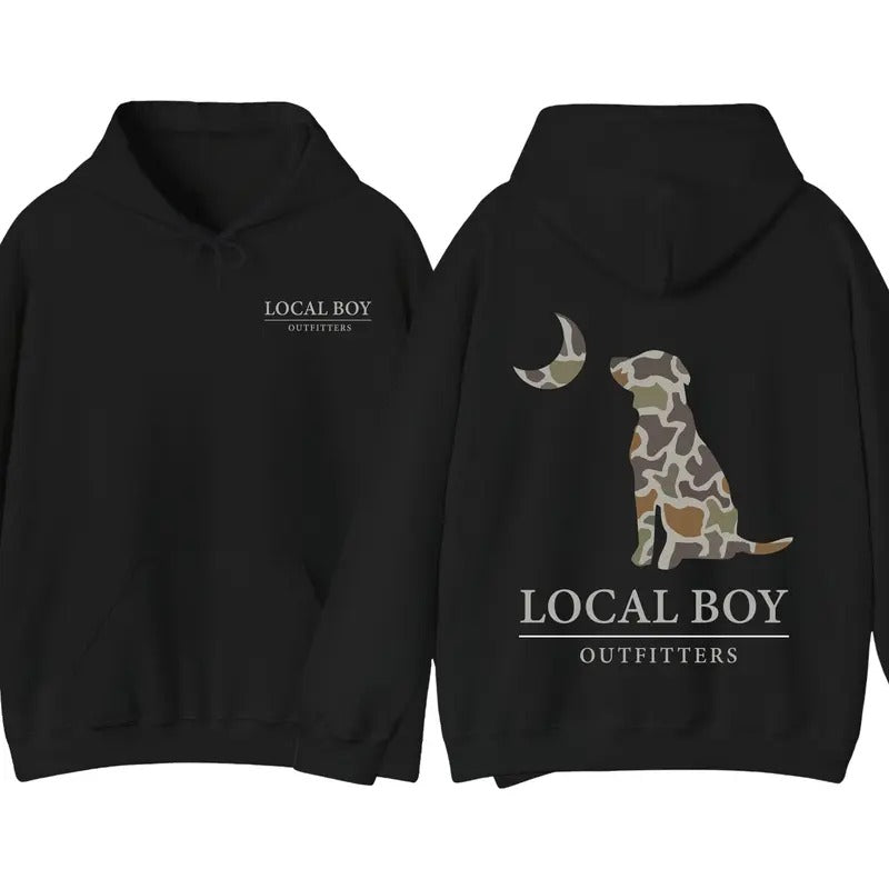 Local Boy Outfitters Hoodie - Classic Camouflage Dog Graphics Hoodie, Perfect for Outdoor and Dog Lovers, Unisex Hoodie...