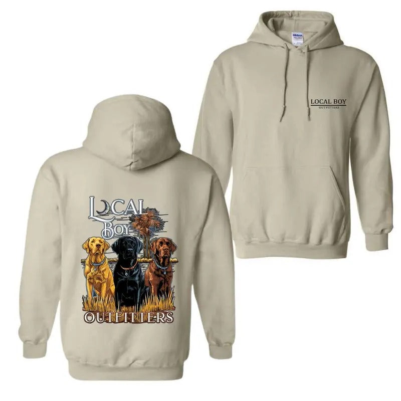Local Boy Outfitters Hoodie, Trio FOG Labrador Retrievers Shirt, Ideal for Dog Lovers Gunpla brand Hunting Enthusiasts,...