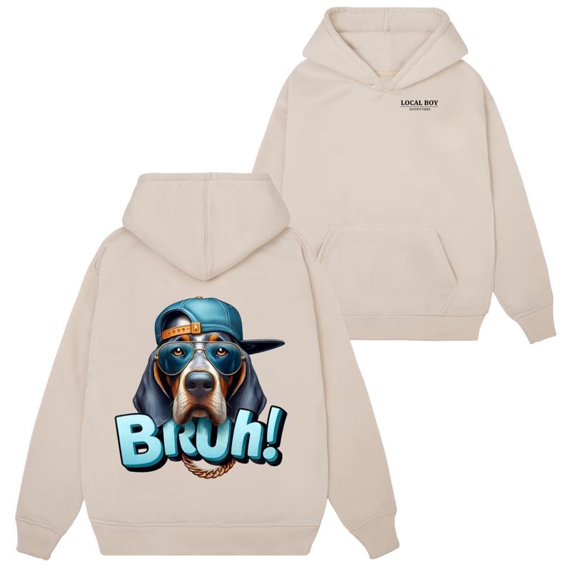 Local Boy Outfitters Sweatshirt Hoodie Tshirt- Playful Dog with Cool Sunglasses and "Bruh!" Catchphrase for Fun, Trendy...
