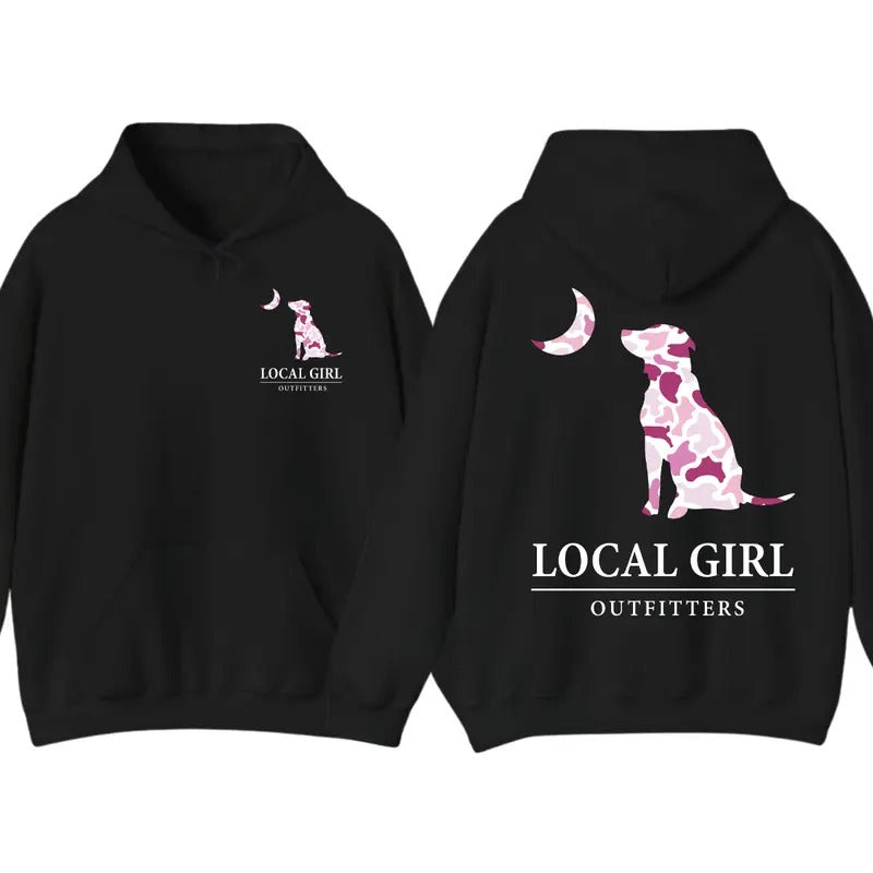 Local Girl Pink Camo flage Dog and Moon Hoodie T-Shirt, Gift For Women, Trendy Shirt Sweatshirt | RetroVerseTees.com