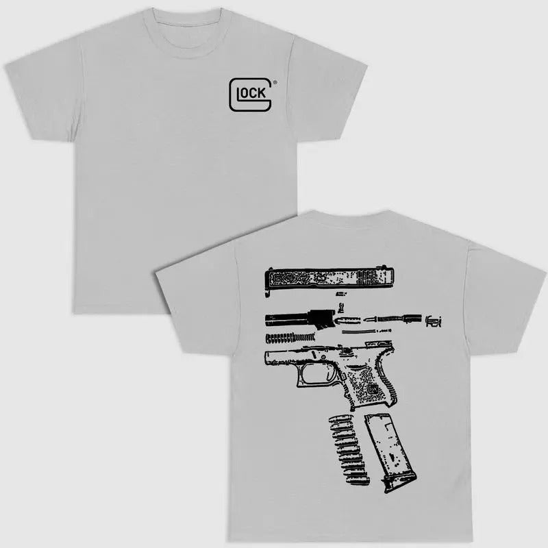 Lock In Glock We Trust Double side Multi Color Shirt, Sarcastic Graphic Tee, Unisex Classic Cotton Tee with a Two-Sided...