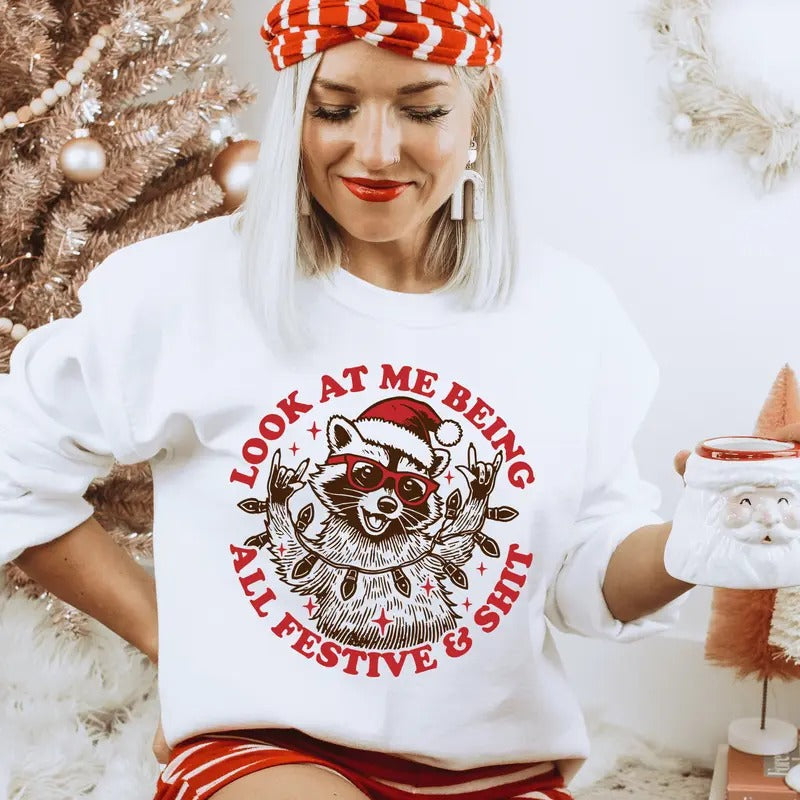 Look at Me All Festive  Christmas Sweatshirt. Relaxed Christmas Unisex Pullover Crewneck Sweatshirt. T-Shirts, Hoodie
