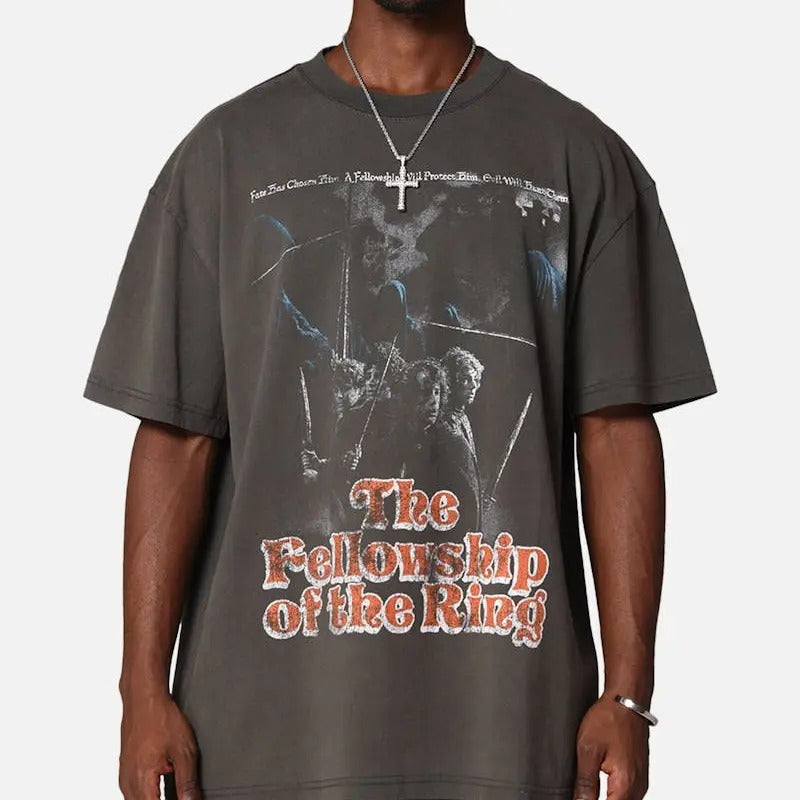 Lord Of The Rings Fellowship Vintage T-Shirt Trending Movie Shirt Menswear Womenswear Streetwear Movie Fans Graphic...