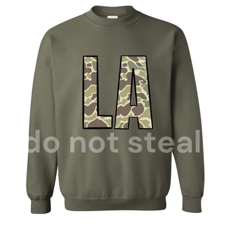 Louisiana LA Old Camo Crewneck Sweatshirt T-Shirts, Hoodie | RetroVerseTees.com