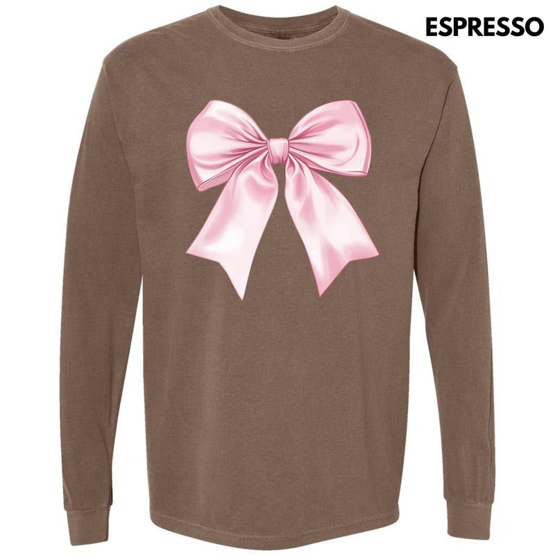Lovable Pink Bow Long Sleeve Comfort Colors T-Shirt 'NLB' Hoodie, Sweatshirt | RetroVerseTees.com