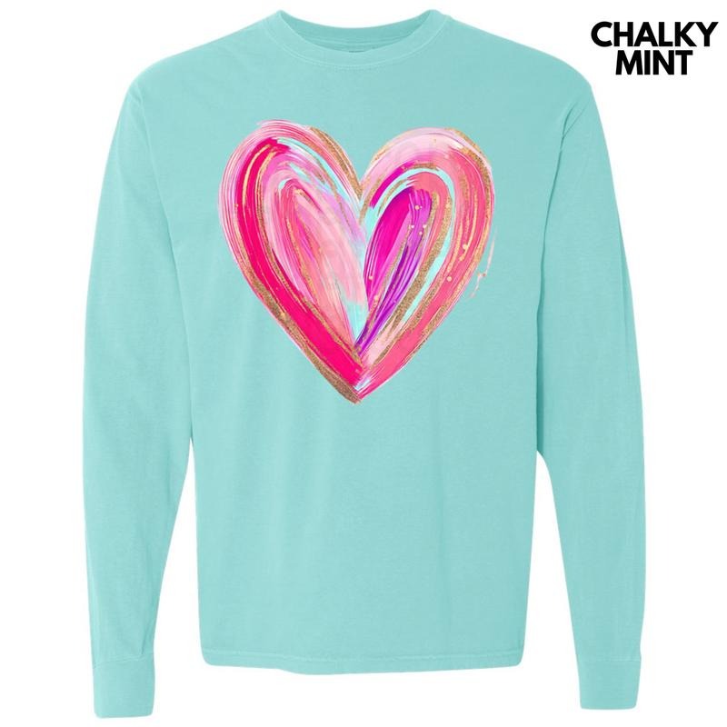 Love Brushstroke Heart Long Sleeve Comfort Colors T-Shirt Hoodie, Sweatshirt | RetroVerseTees.com