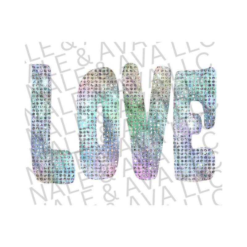 Love Faux Sequin DTF Transfer T-Shirts, Hoodie, Sweatshirt | RetroVerseTees.com