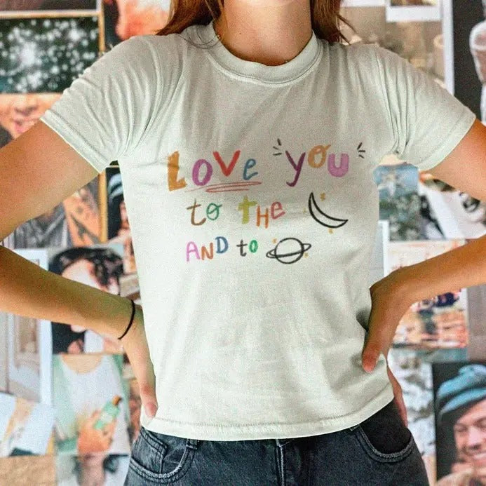 Love you to the moon Baby Tee, Love you to the moon t-shirt 90s Aethetic Y2K Aesthetic T-shirt Hoodie, Sweatshirt