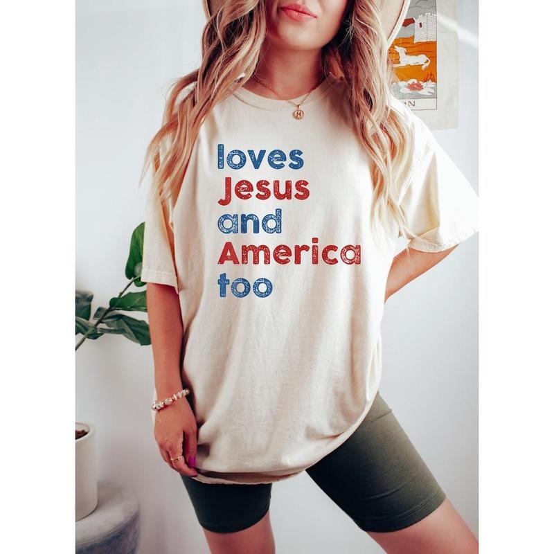 Loves Jesus and America Too Shirt, Patriotic Christian Shirt, Independence Day Gift, USA Shirt, Red White and Blue Shirt,...