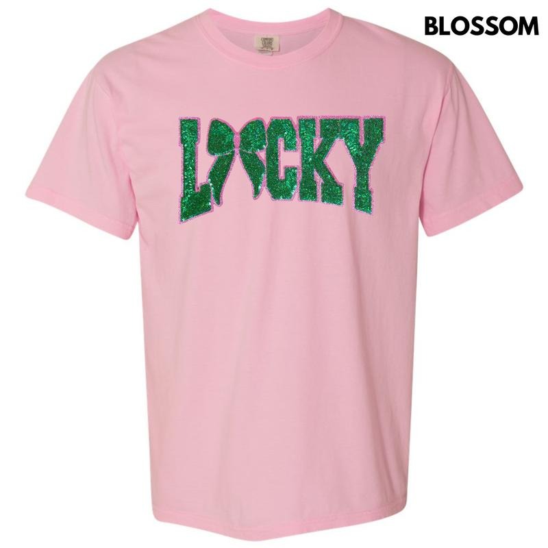 Lucky Bow Sequin Patch Comfort Colors T-Shirt Hoodie, Sweatshirt | RetroVerseTees.com
