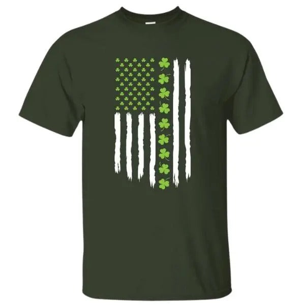 Lucky Clovers USA Flag Irish St Patrick's Day Graphic Printed Unisex Classic Cotton T-shirt, Patrick's Day Shirt, Gift...