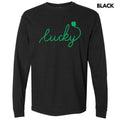 Lucky Cursive Green Puff Long Sleeve Comfort Colors T-Shirt Hoodie, Sweatshirt | RetroVerseTees.com