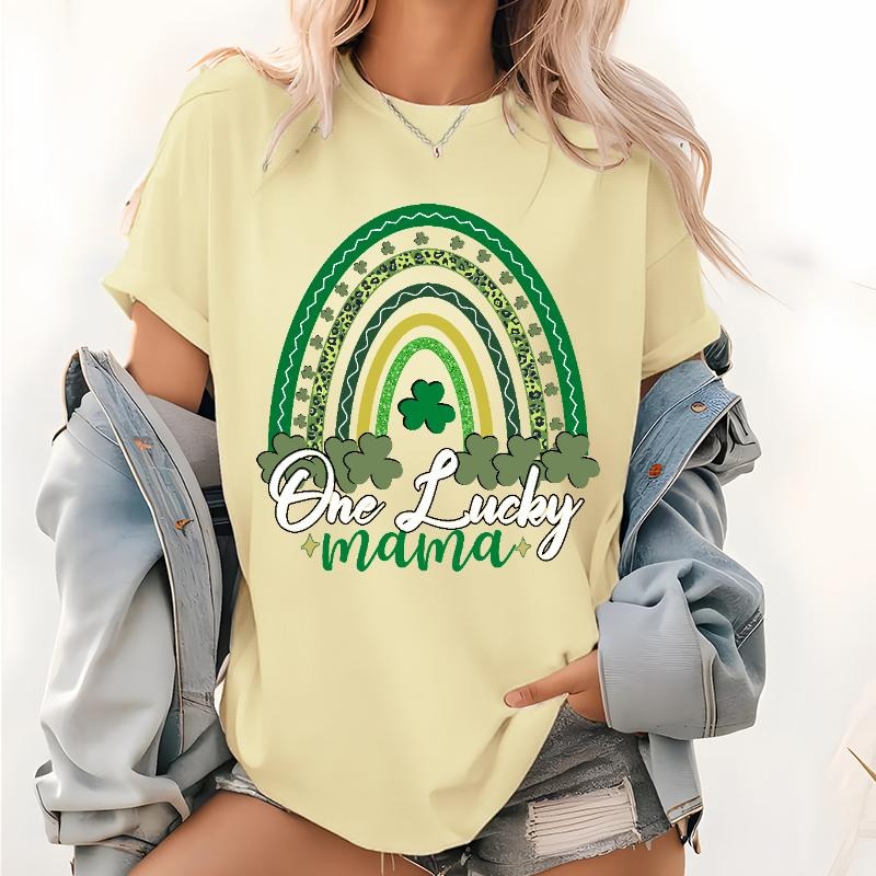 Lucky Mama Pattern Lightsaber brand Shirt, Lightsaber brand. Patricks Day Short Sleeve Tops, Green Rainbow Tee, Mom...