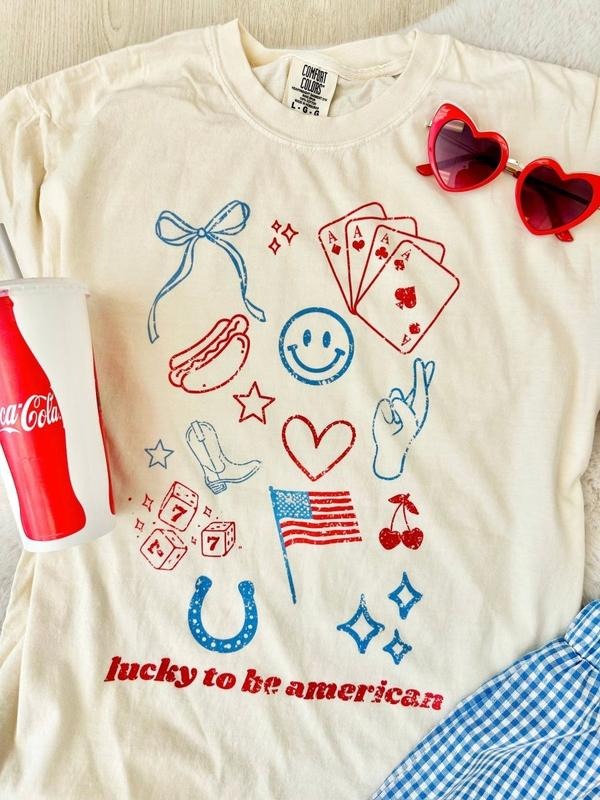 'Lucky To Be American' T-Shirt Hoodie, Sweatshirt | RetroVerseTees.com