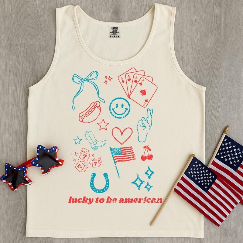 'Lucky To Be American' Tank Top T-Shirts, Hoodie, Sweatshirt | RetroVerseTees.com