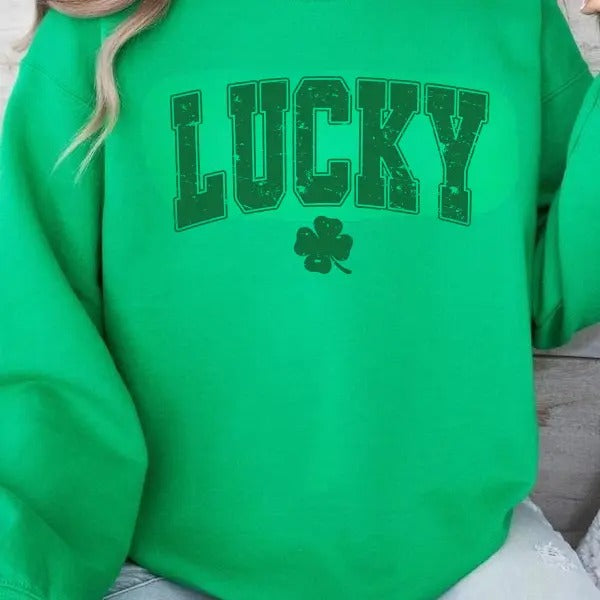 Lucky Varsity Shamrock Sweatshirt, St Patrick's Day Shirt, Retro Shamrock Shirt, Lucky Hoodie, St. Paddy's Day...