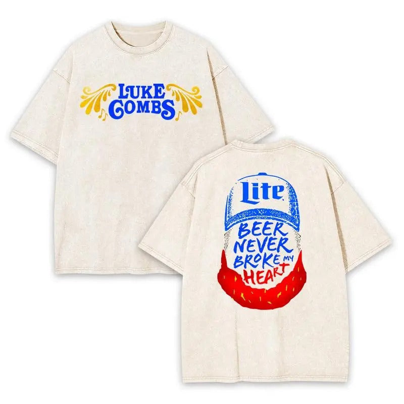 Luke Beer Combs Never Broke My Heart Double Sides Front And Back Tshirt Retro Gift For Him Gift For Her Music Shirt...