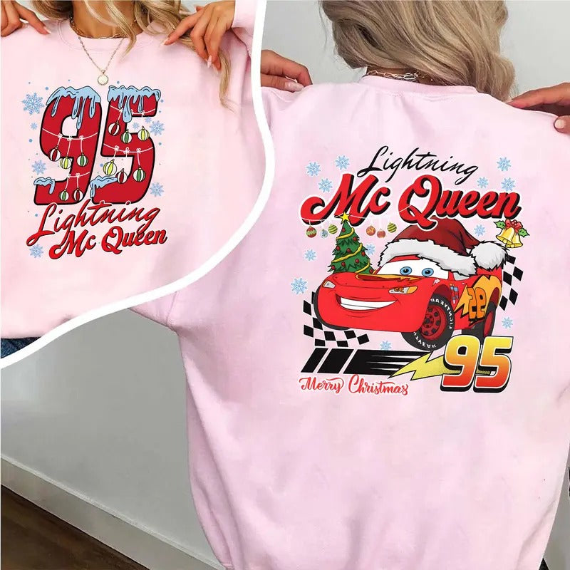 M.C.Que Christmas Sweatshirt 2 Sides, Christmas Cars Santa Sweatshirt, Cars Movie Christmas Shirt Classic Cotton Fabric ...