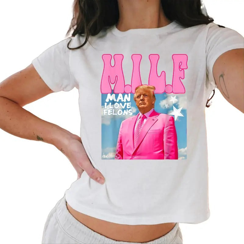 M.I.L.F Man I Love Felons Funny Trump Pink 2024 Election Baby Tee Casual Comfort Hoodie, Sweatshirt | RetroVerseTees.com