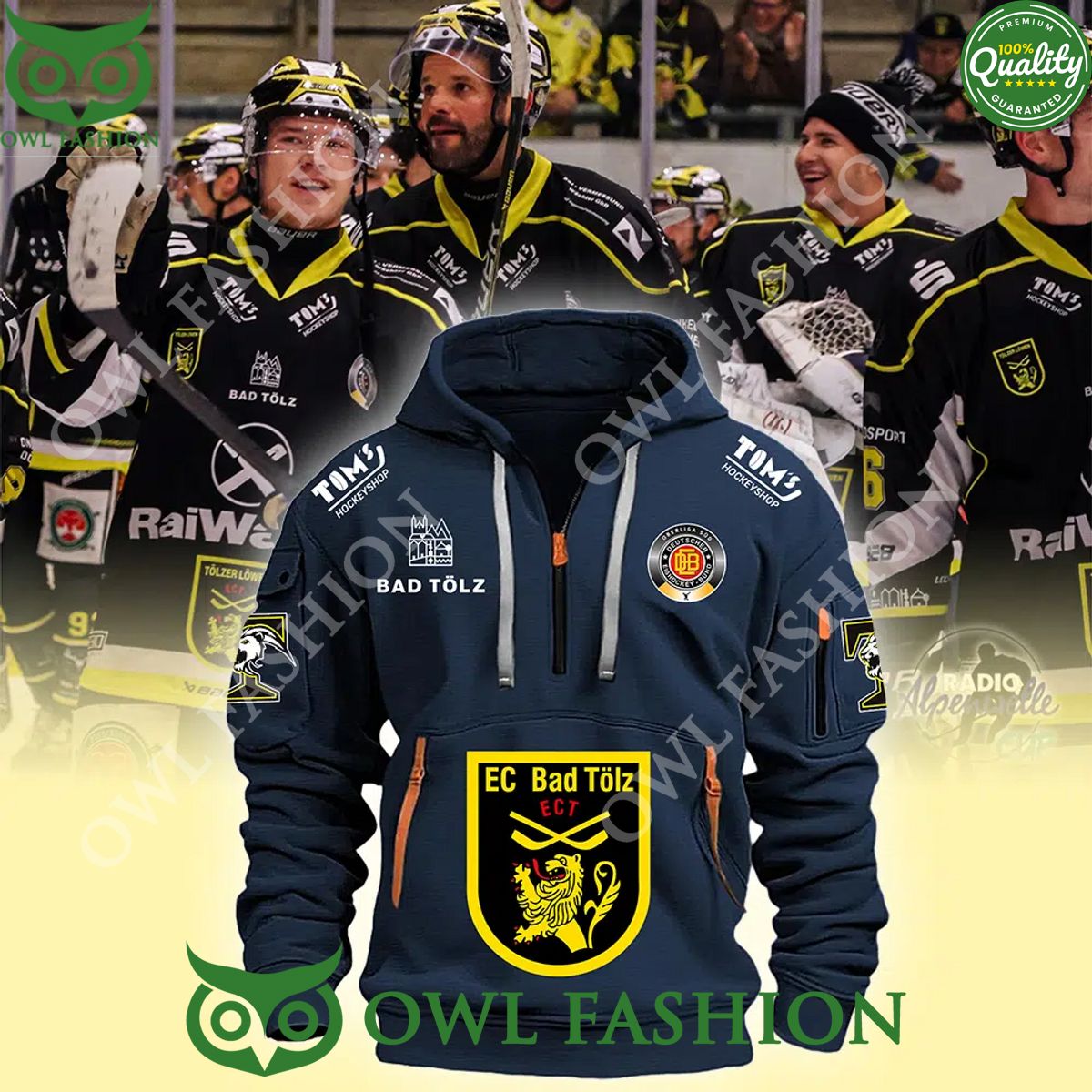 Tolzer Lowen logo ice Hockey EC Bad Tolz Half zipper Hoodie