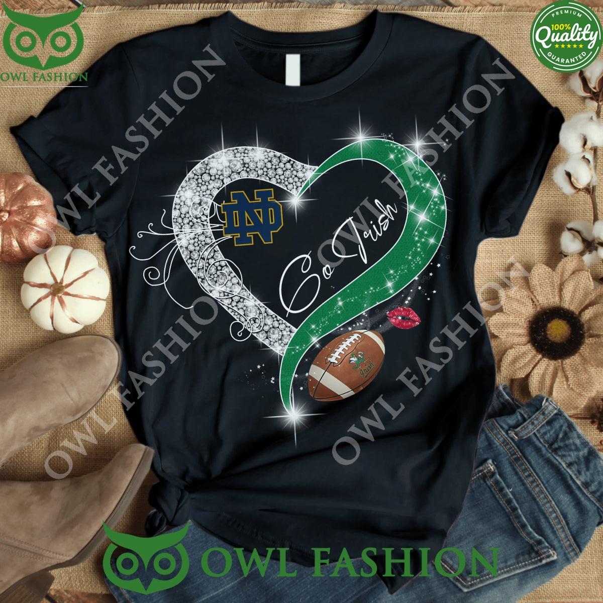 Notre Dame Fighting Irish Heart Pattern Valentine 2D t Shirt