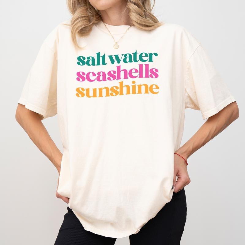 MAPTEES Saltwater Seashells Sunshine Comfort Colors Shirt, Beach Vibes T-shirt, Summer Vacation Graphic Tee, Beach Lover...