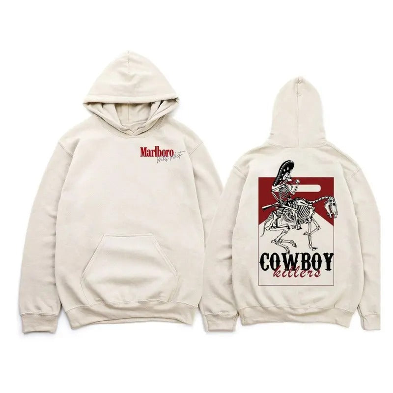 MARLBORO Cowboy Killer Hoodie, Unisex SweatShirt, 2 side-Crewneck GIldan T-shirt, Cowboy Killer Shirt | RetroVerseTees.com