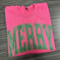 MERRY green on Hot Pink Gildan Sweatshirt T-Shirts, Hoodie | RetroVerseTees.com
