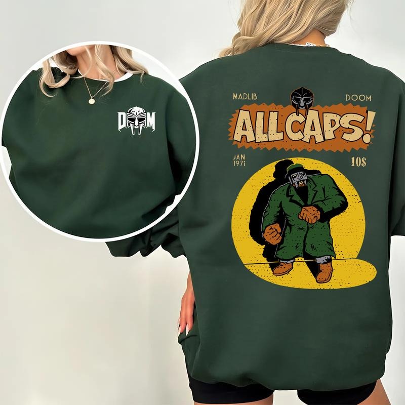 MF Doom Madlib All Caps 2-Sided Sweatshirt, Graphic Streetwear for Men and Women, Unisex Casual Cotton Top T-Shirts, Hoodie