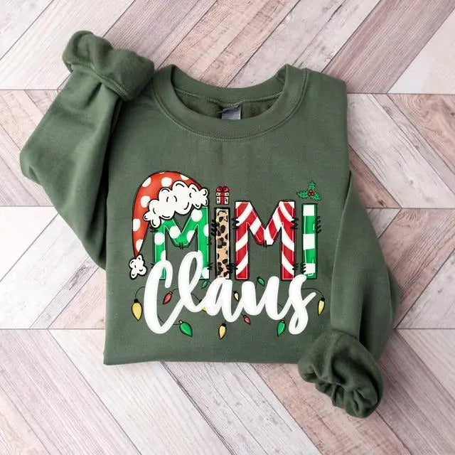 MIMI CLAUS CHRISTMAS VIBES SWEATSHIRT, Grandma Claus Christmas Casual Cotton Fitted Unisex Sweatshirt T-Shirts, Hoodie