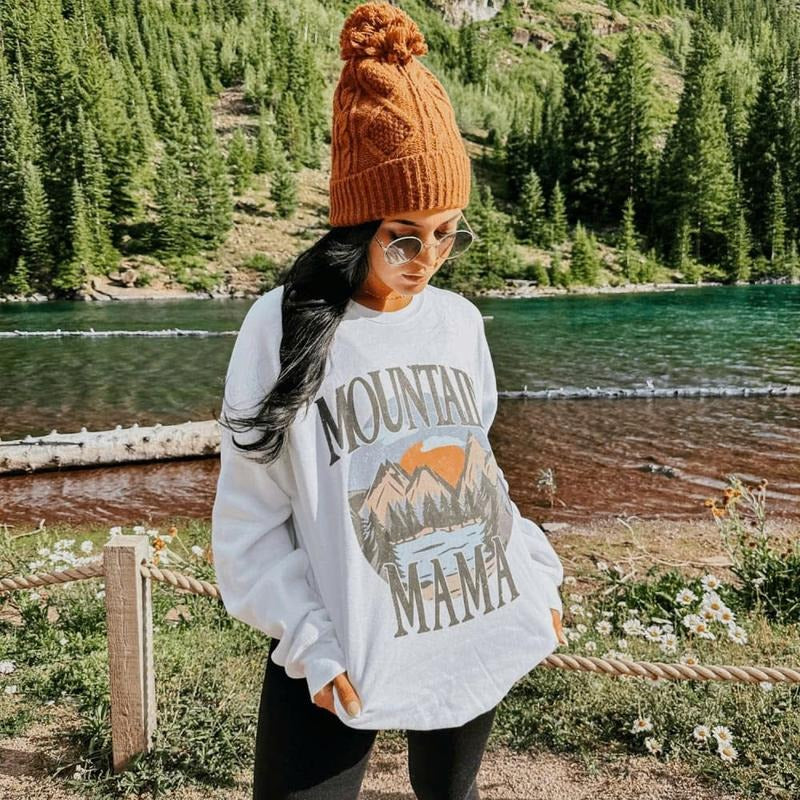 MOUNTAIN MAMA SWEATSHIRT Cotton Fabric Womenswear T-Shirts, Hoodie | RetroVerseTees.com