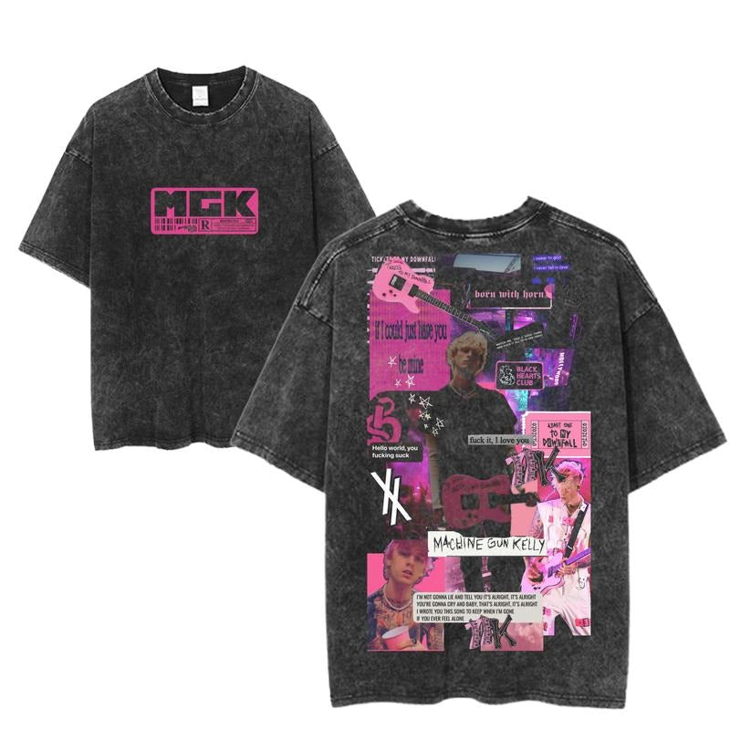 Machine Gun Kelly Collage Graphic Tee, Punk Lyric Shirt, MGK Tickets To My Downfall Vintage T-Shirt, Edgy Grunge Music...