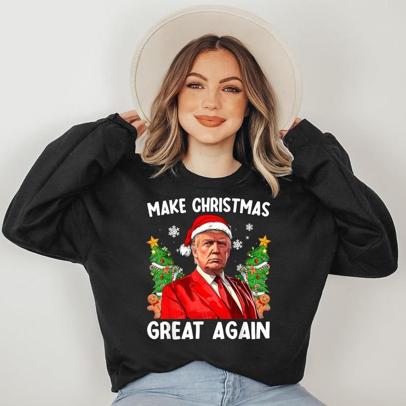 Make Christmas Great Again Funny Santa Trump 2024 Men Xmas Sweatshirt T-Shirts, Hoodie | RetroVerseTees.com