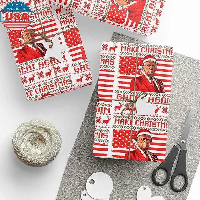 Make Christmas Great Again, Trump Wrapping Paper, Trump Christmas Gift Wrap, Pro Trump 2024, Santa Trump Sweater Theme...