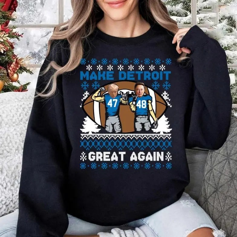 Make Detroit Football Great Again Ugly Christmas Sweatshirt T-Shirts, Hoodie | RetroVerseTees.com