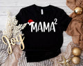 Mama 2 Christmas Shirt, Mom of Two Santa Hat T-Shirt, Second Baby Reveal Xmas Party Gift Tee, Mother Pregnancy...