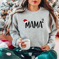 Mama 2 Christmas Sweatshirt, Mom Of Two Santa Hat Sweater, Second Baby Reveal Xmas Party Gift Hoodie, Mother Pregnancy...